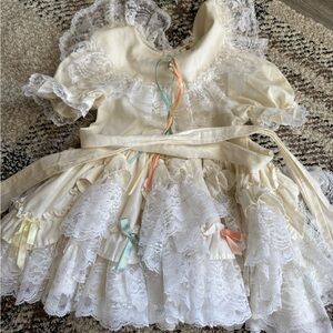 Vintage Lace Ruffle Dress with Pastel Accents